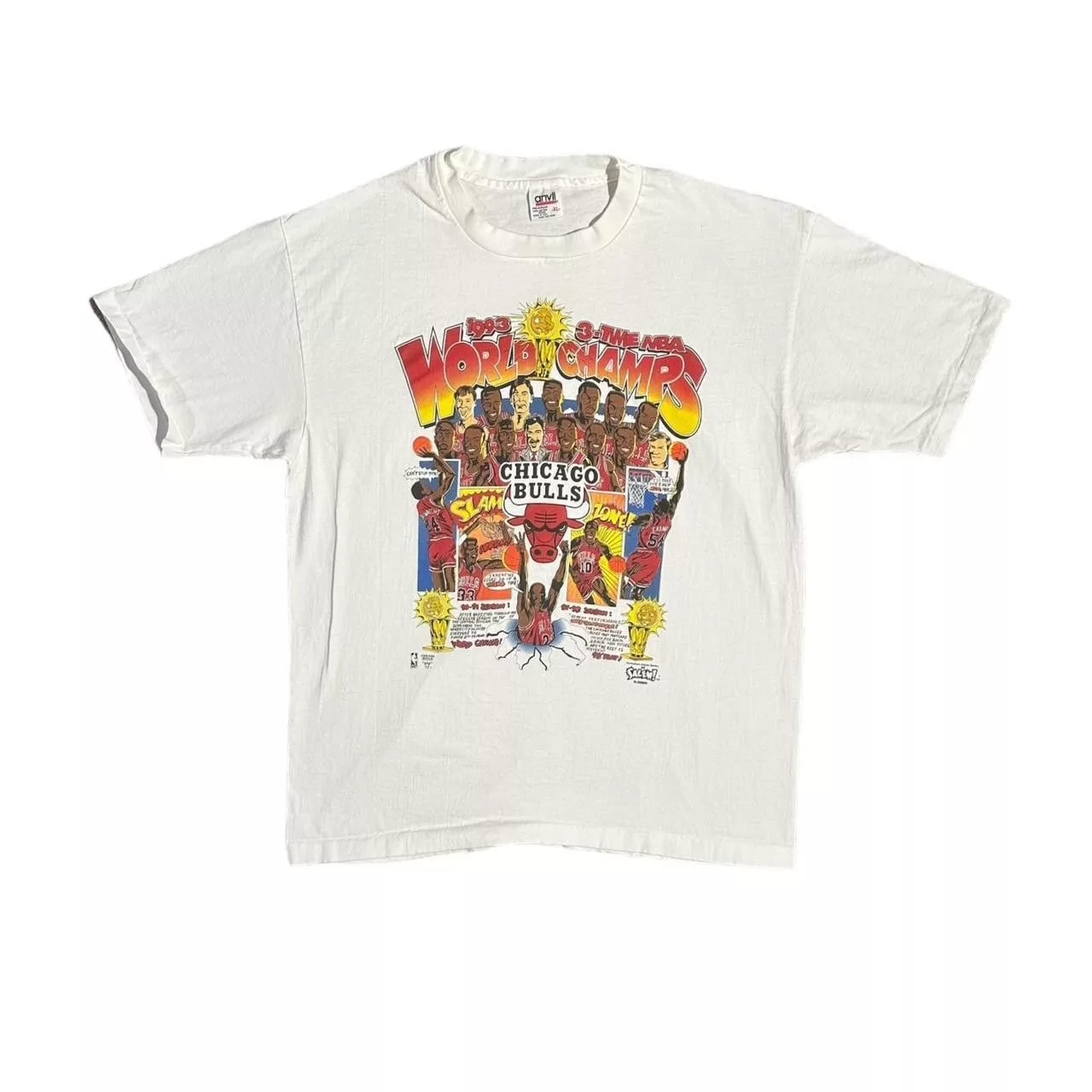 Anvil Short Sleeve T Shirts Anvil 1993 Chicago Bulls 3 Time World Champs Shirt (MADE IN USA) White