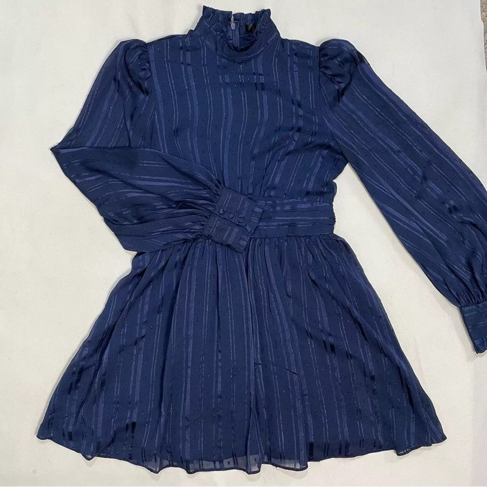 Other Mini Dresses Other AQUA Mock Neck Semi Sheer Blue Dress Size M