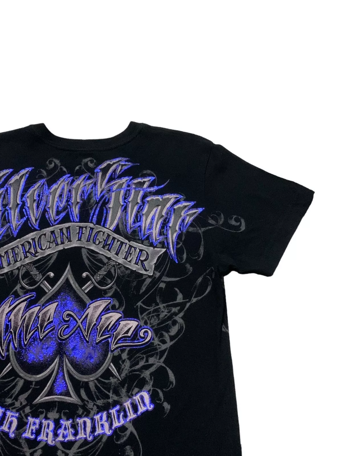 Affliction Short Sleeve T Shirts Affliction × Ed Hardy Affliction Silver Star American Fighter MMA Elites Tshirt Black Streetwear