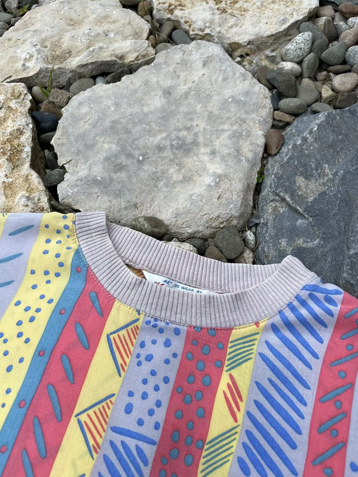 Vintage Short Sleeve T Shirts Vintage Ken Done design striped patterned all over print tee Multi