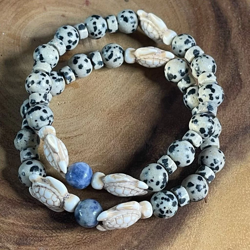 Other Bracelets Other Sea turtle blue dot stone Dalmatian jasper stretch bracelet crystal beaded