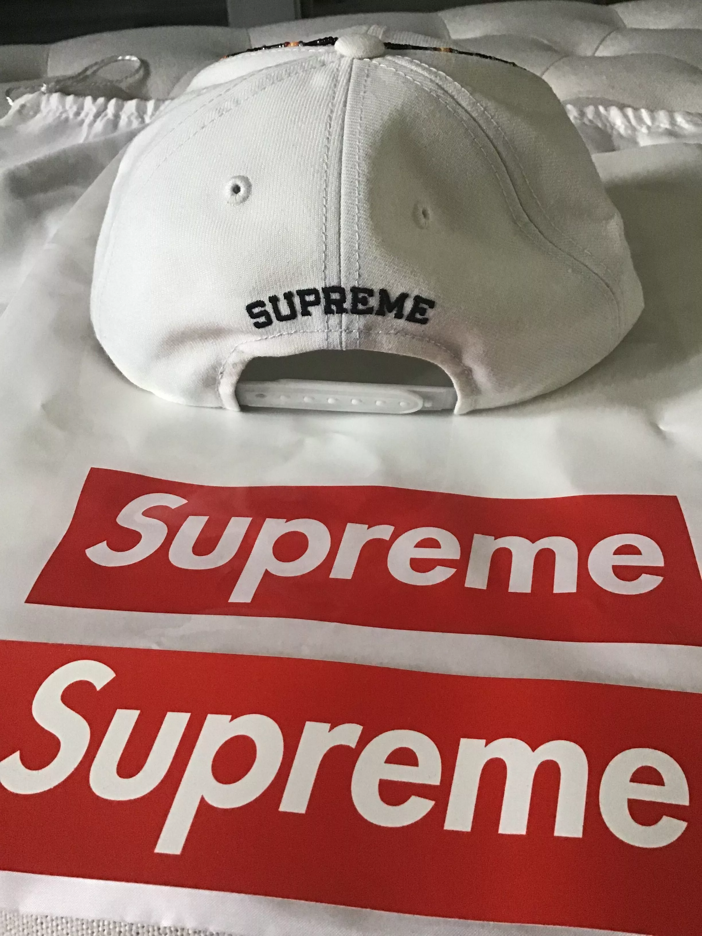 Supreme Hats Supreme Beaded 6 Panel NWT White