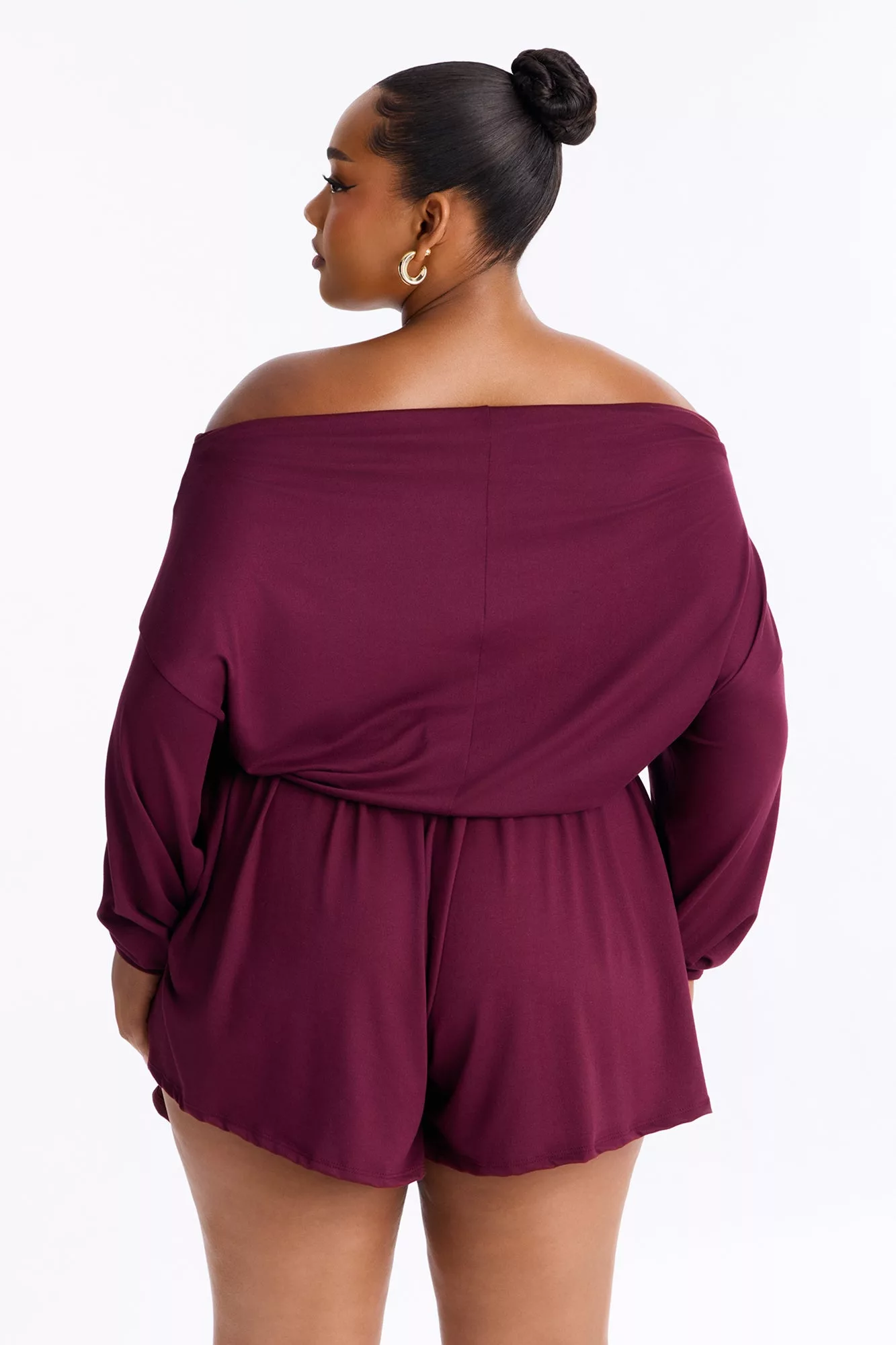 Amelia Off Shoulder Flowy Romper - Plum