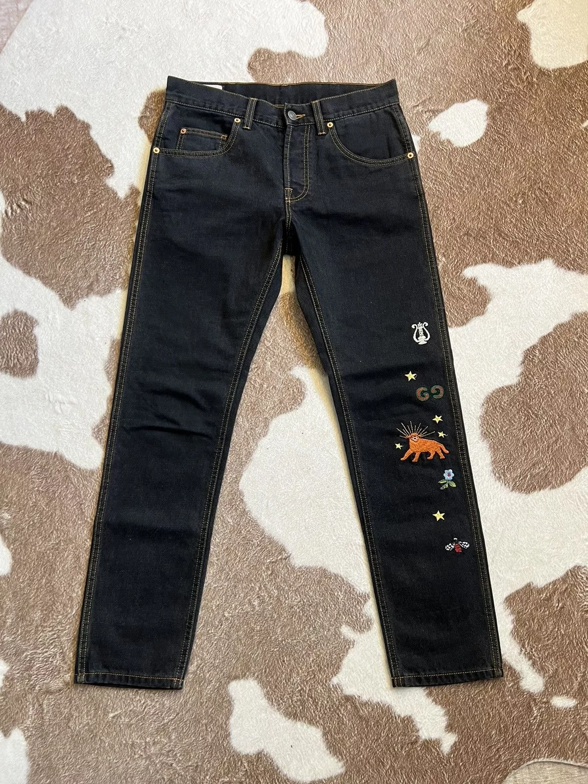 Gucci Denim black embroidered gucci jeans