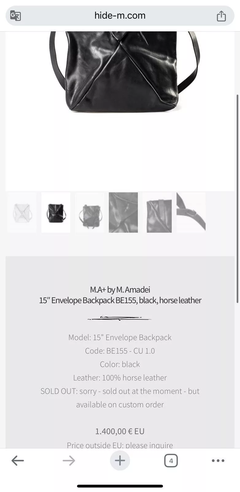 Ma+ Bags Luggage Ma+ M.A+ maurizio amadei Envelope Leather Bag（Horsehide） Black