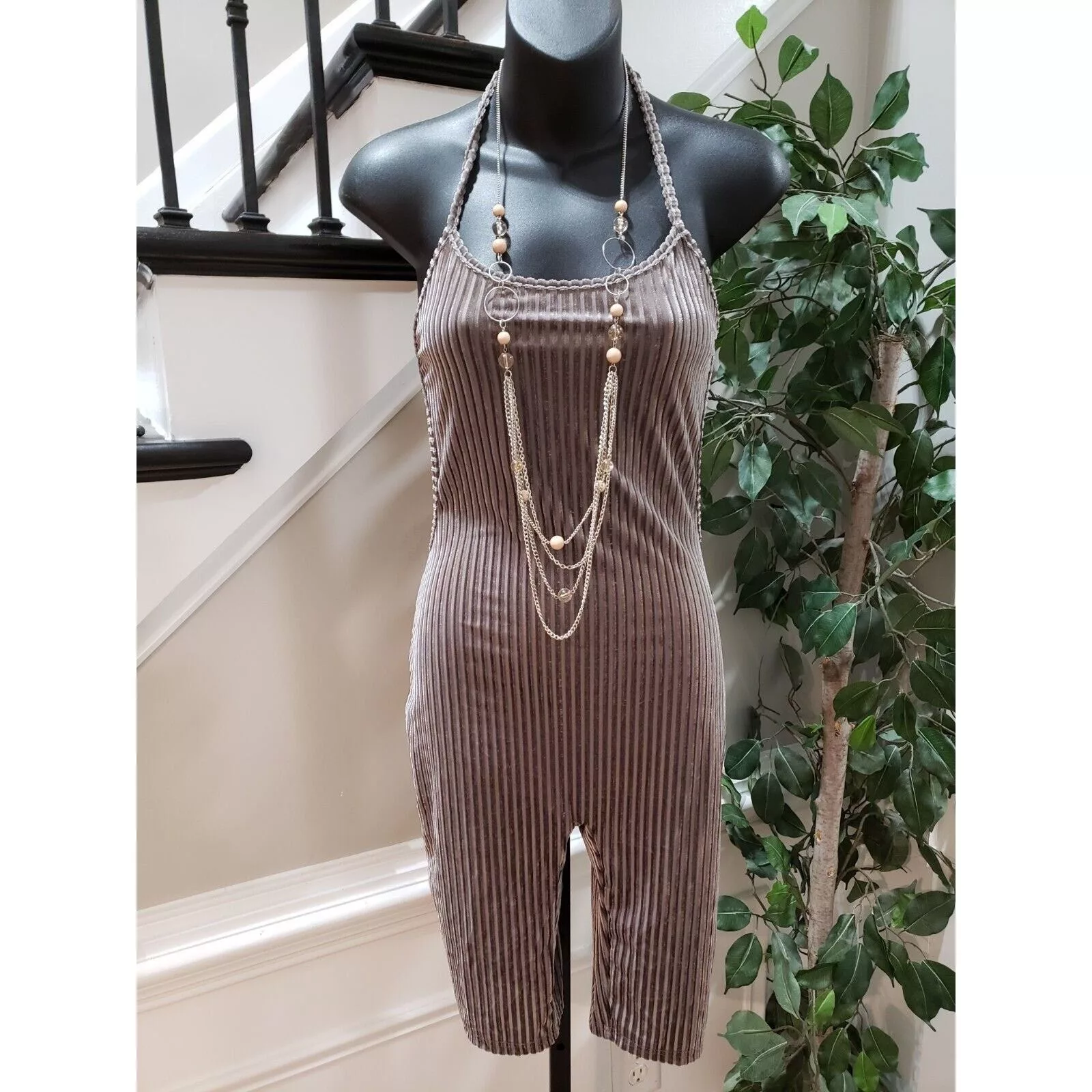 Other Bodysuits Other Women's Striped Polyester Sleeveless Casual Romper Size M Gray