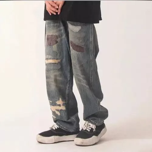 Jean Denim Patchwork Baggy Jeans Blue Streetwear