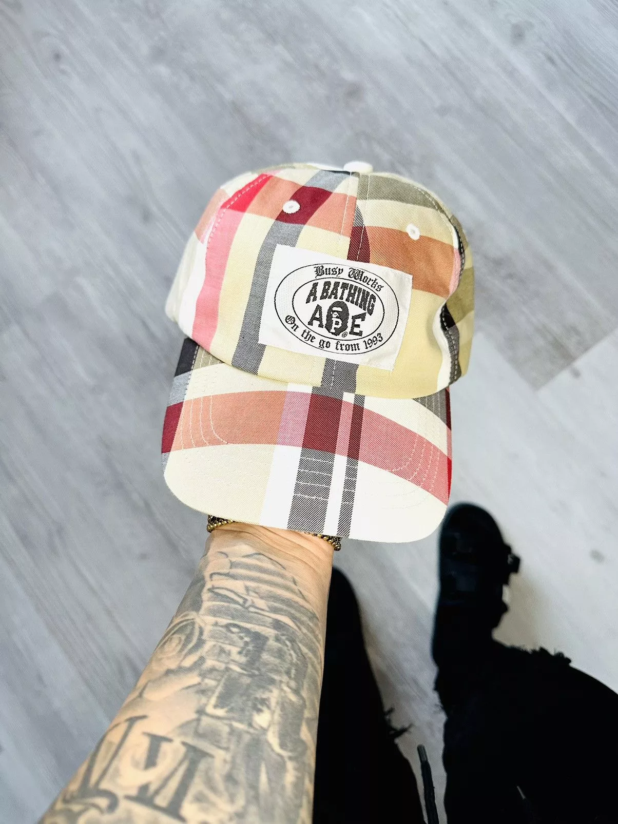 Bape Hats Bape Check Panel Cap Beige
