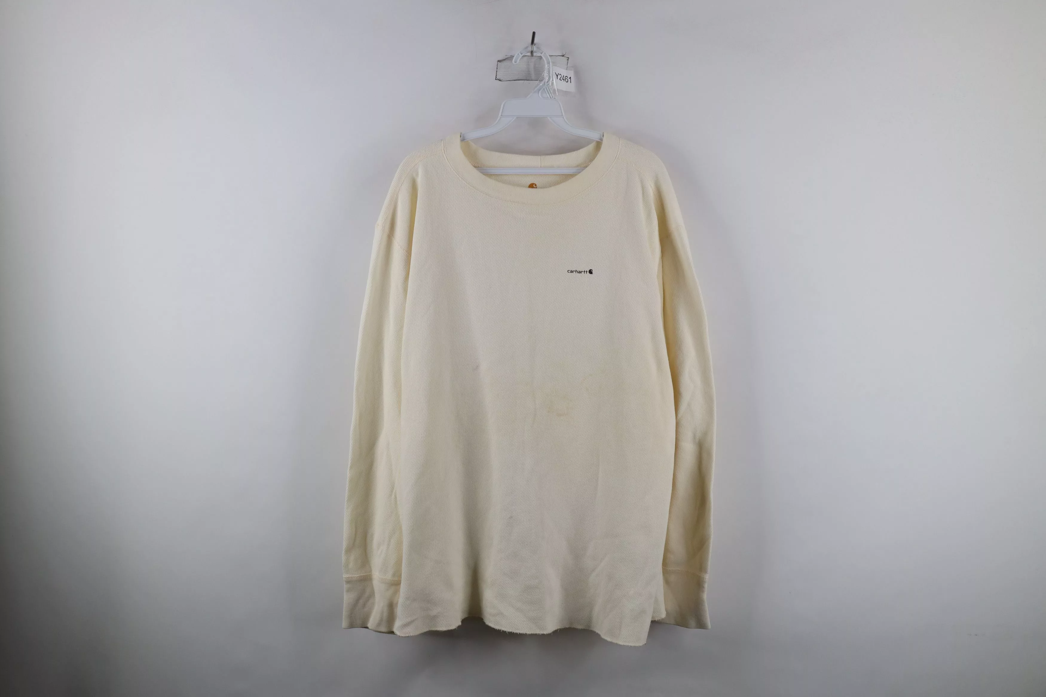 Carhartt Long Sleeve T Shirts Carhartt × Vintage Vintage Carhartt Spell Out Thermal Waffle Knit T-Shirt Cream Beige