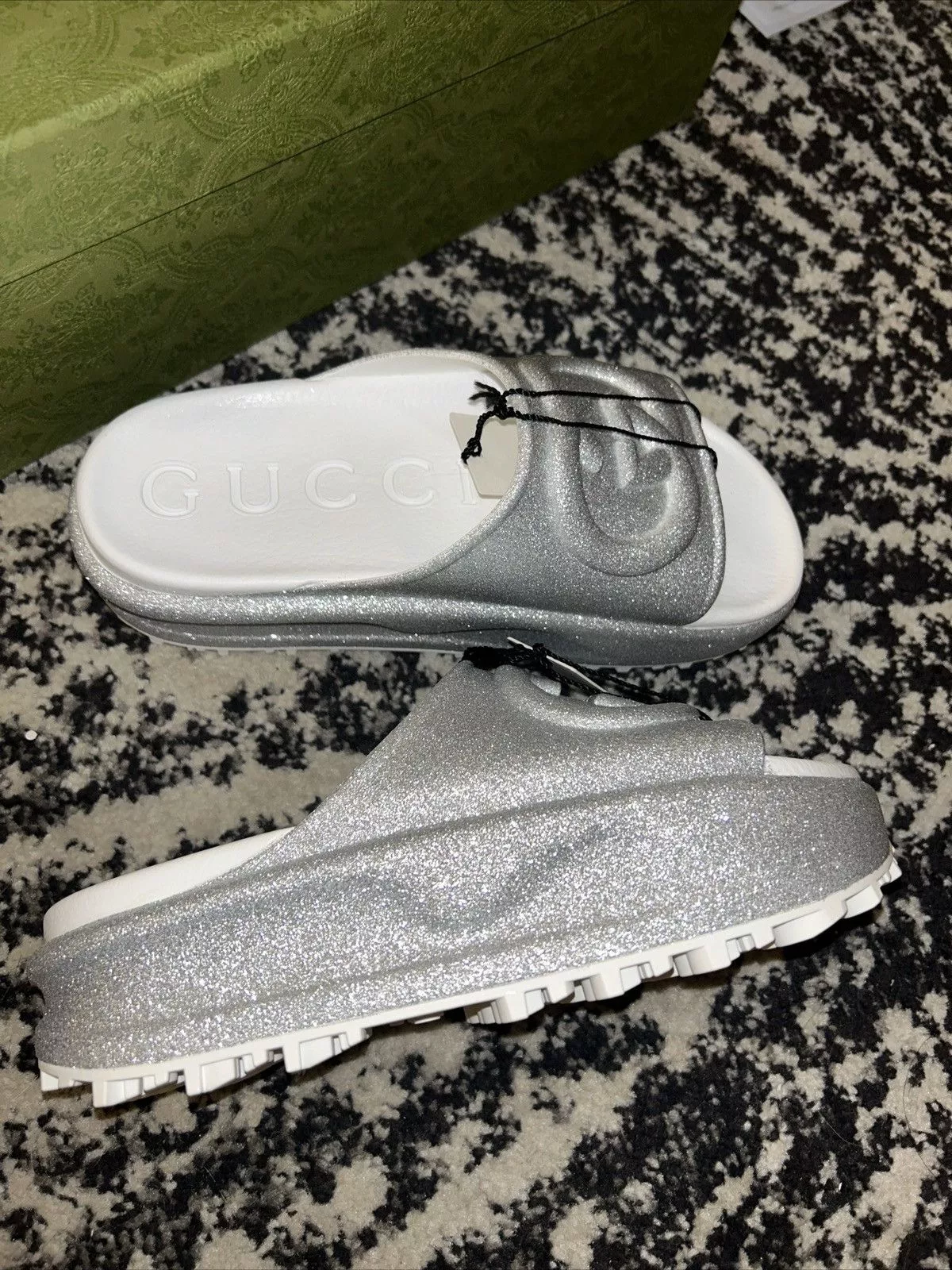 Gucci Sandals Gucci Interlocking G Platform Slides Silver