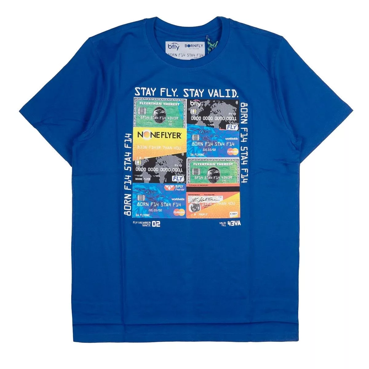 Born Fly Short Sleeve T Shirts Born Fly Men's Credit Card Theme Print Graphic Tee T-Shirt Blue