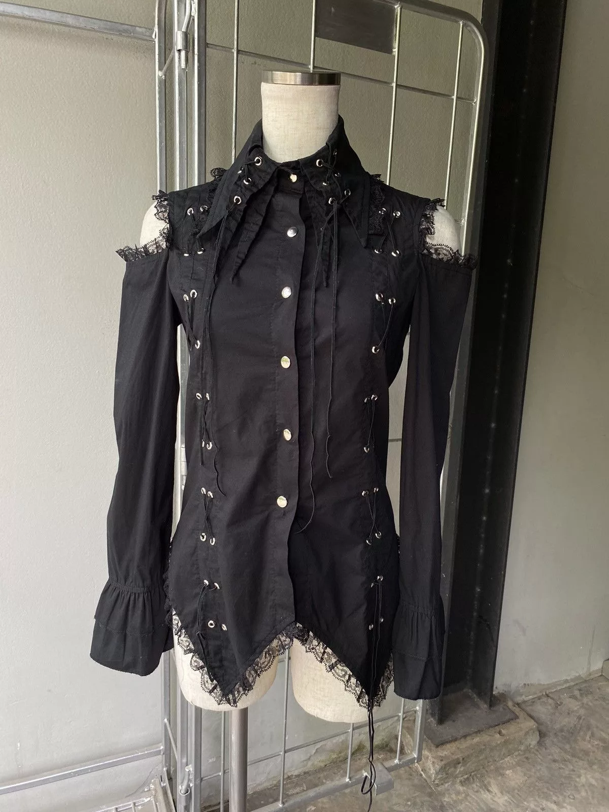 Japanese Brand Button Ups Japanese Brand × Seditionaries ACDC RAG Y2K punk black shirt