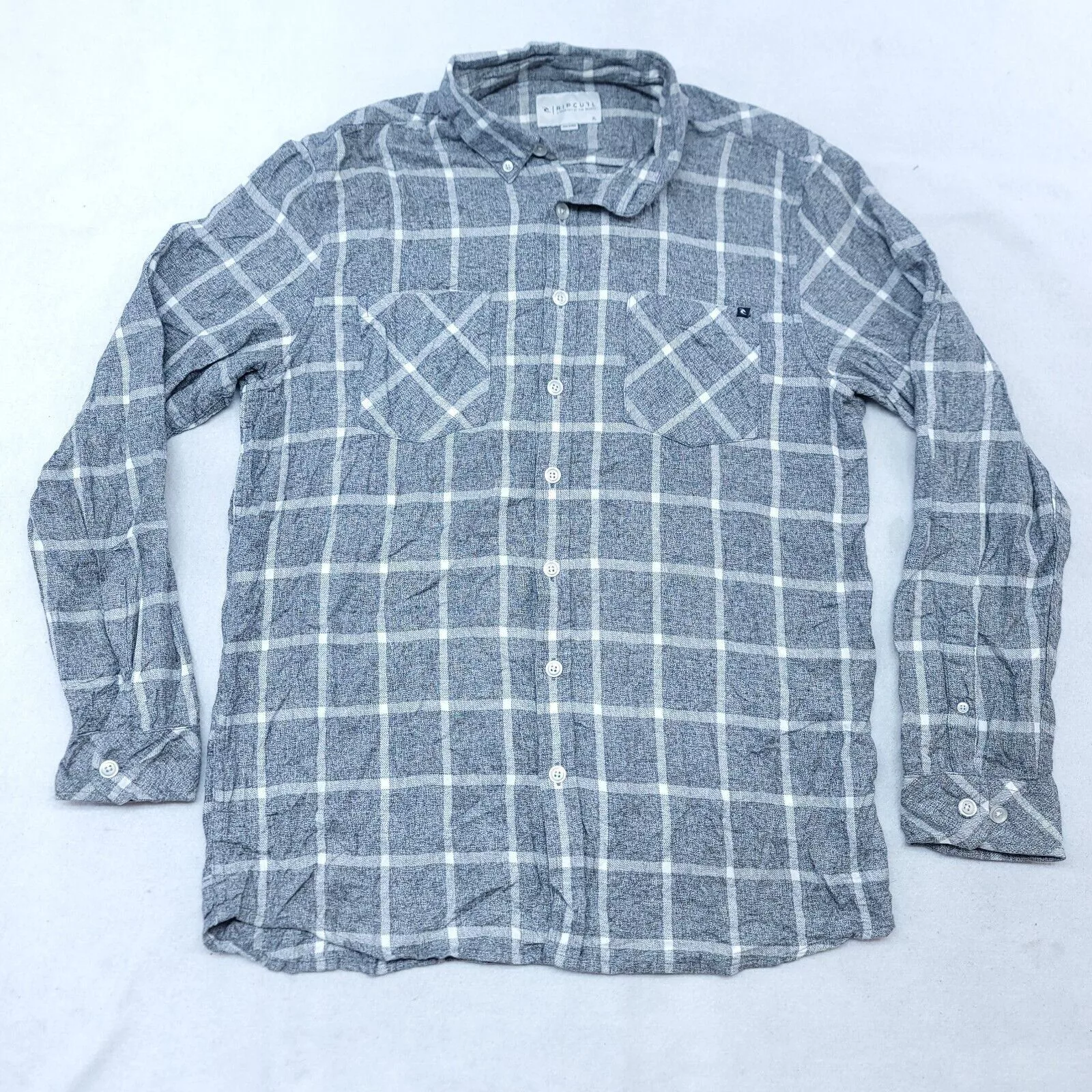 Rip Curl Shirts Button Ups Rip Curl Ripcurl Windowpane Flannel Shirt Mens Size XL Gray White