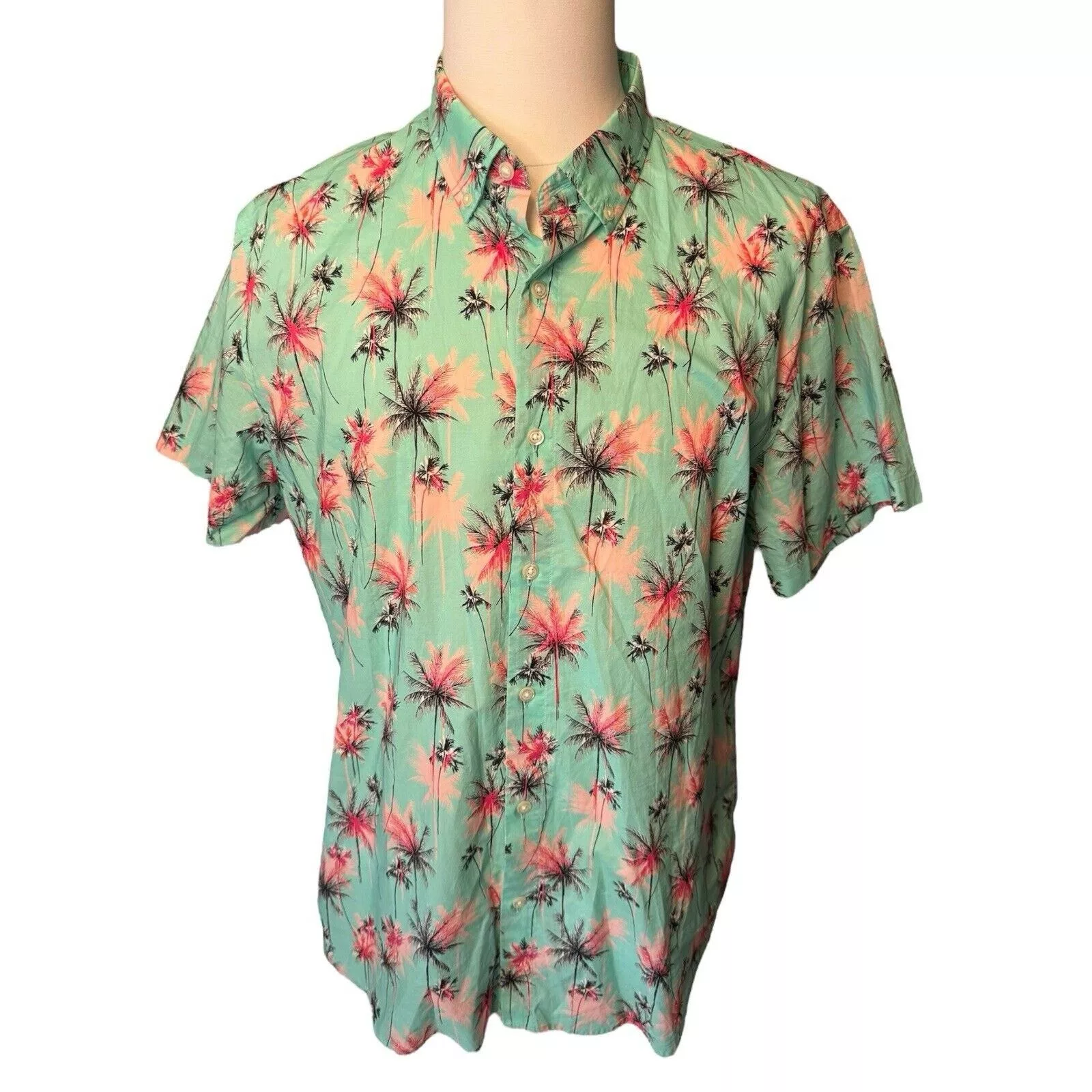 Bonobos Shirts Button Ups Bonobos Hawaiian Shirt 2XL Slim Fit Teal And Pink Palms Blue