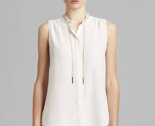 Michael Kors Blouses Michael Kors Chain-Neck Silk Blouse Sleeveless Size L White