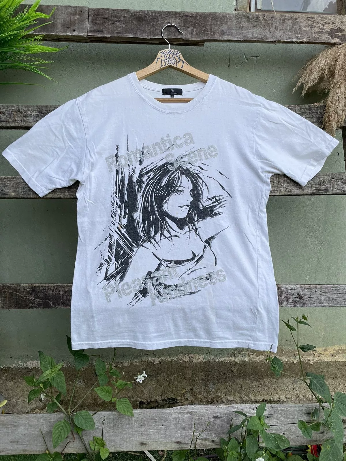 Anime Short Sleeve T Shirts Anime × Japanese Brand ⚡️Stone Head Naked Girl Anime Big Logo Tee White Streetwear
