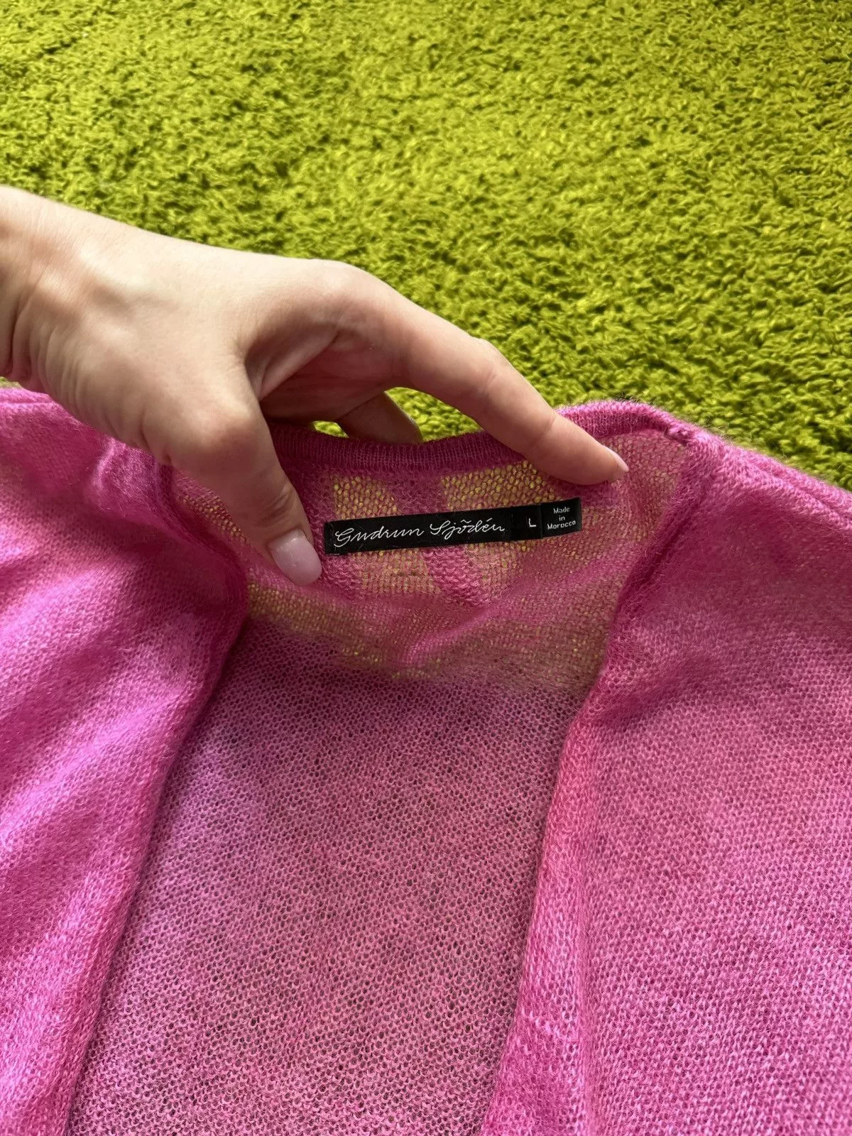 Designer Sweaters Designer Gudrun Sjoden spider web mesh mohair cardigan sweater Pink Avant-Garde