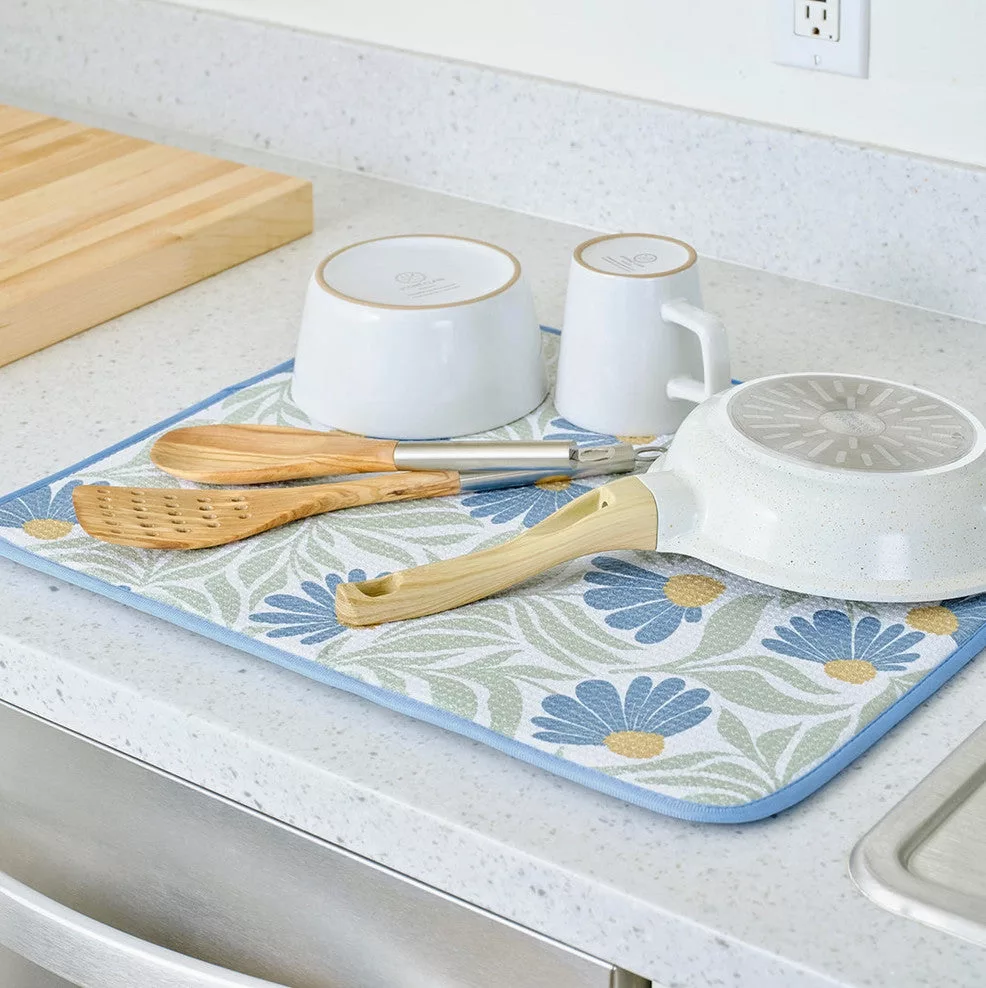 Blue Coneflower Microfiber Dish Drying Mats