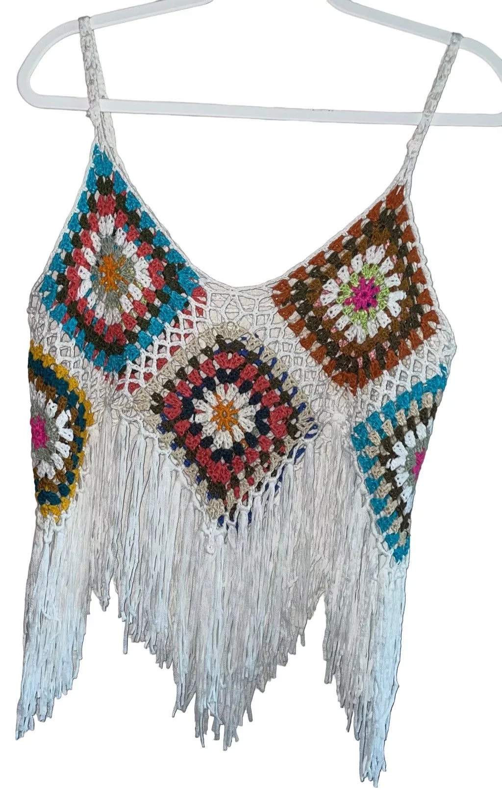 Other Tank Tops Other Hand Knit “Adelina” Patchwork Crochet Top White