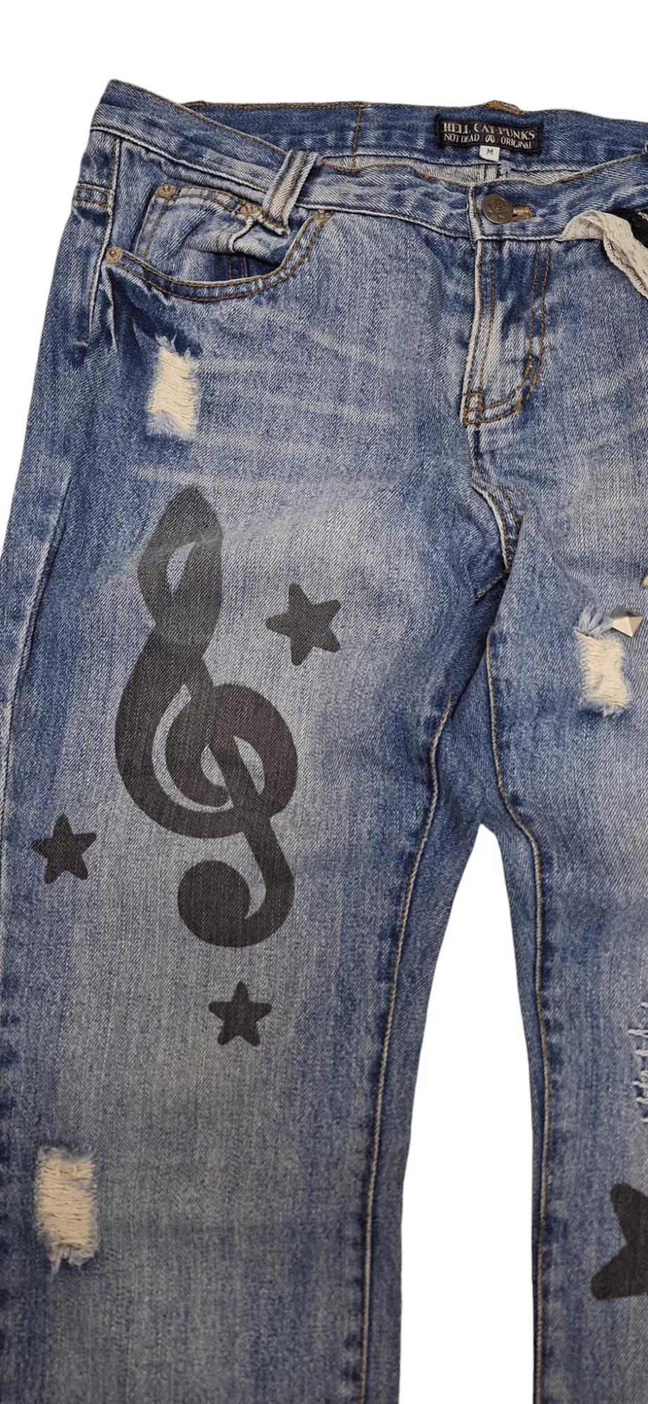 Seditionaries Jeans Hell Cats Punk Spikes Distressed Seditionaries Zipper Leg Blue Streetwear