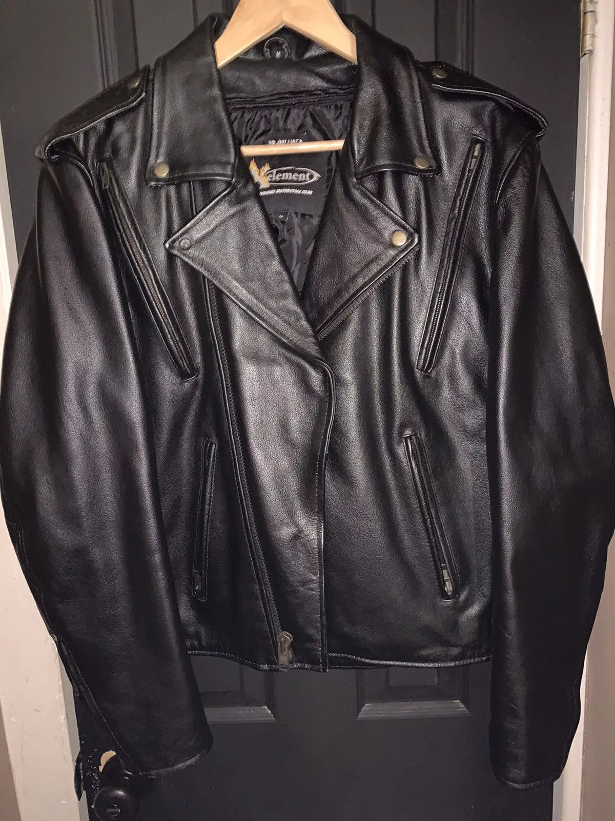 Vintage Leather Jackets Vintage × Xelement Leather Motorcycle Jacket Black