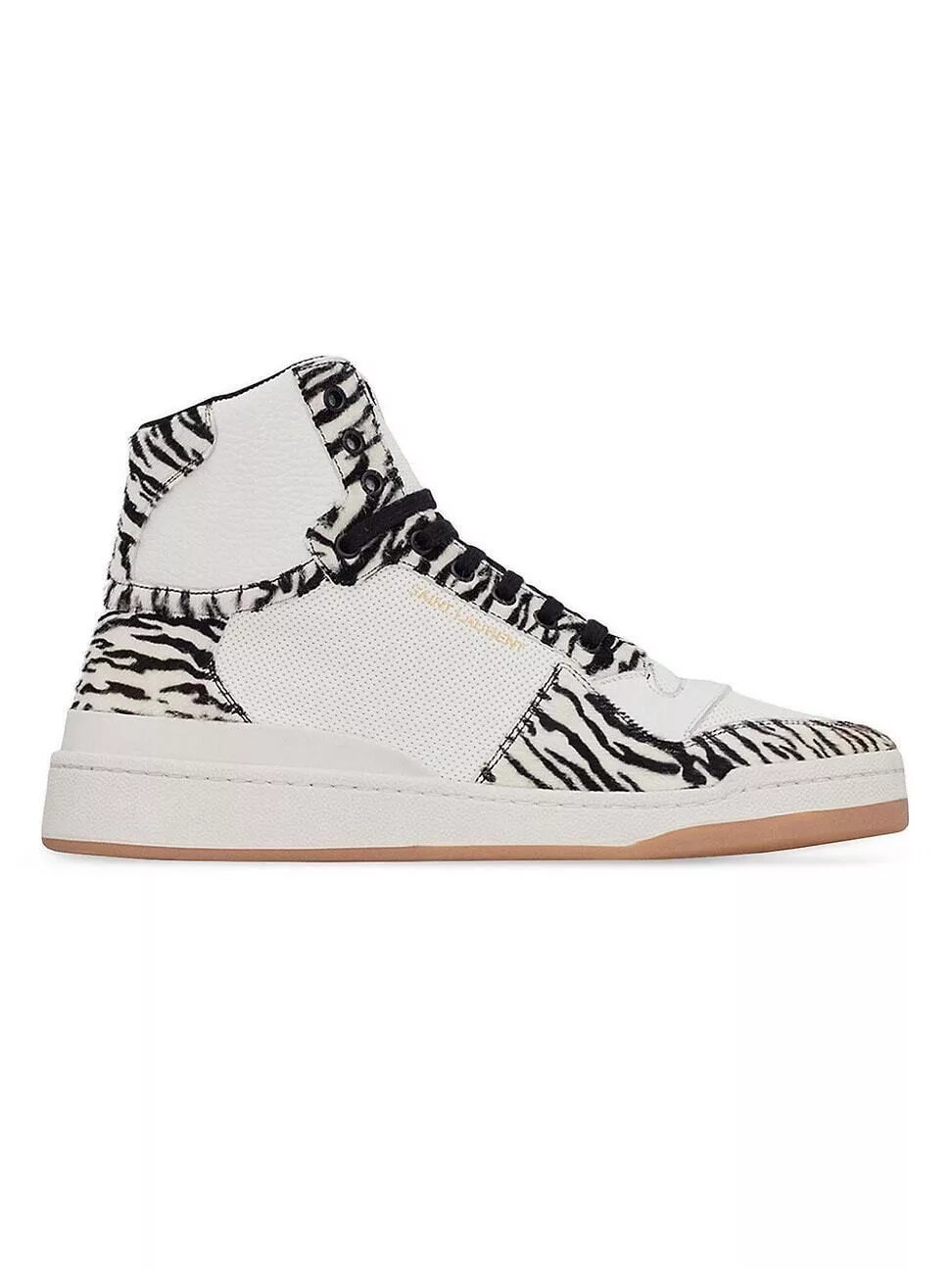 Saint Laurent Paris Hi Top Sneakers Saint Laurent Paris SL/24 Mid-Top Sneakers in Smooth Leather and Zebra Print Pony Effect White
