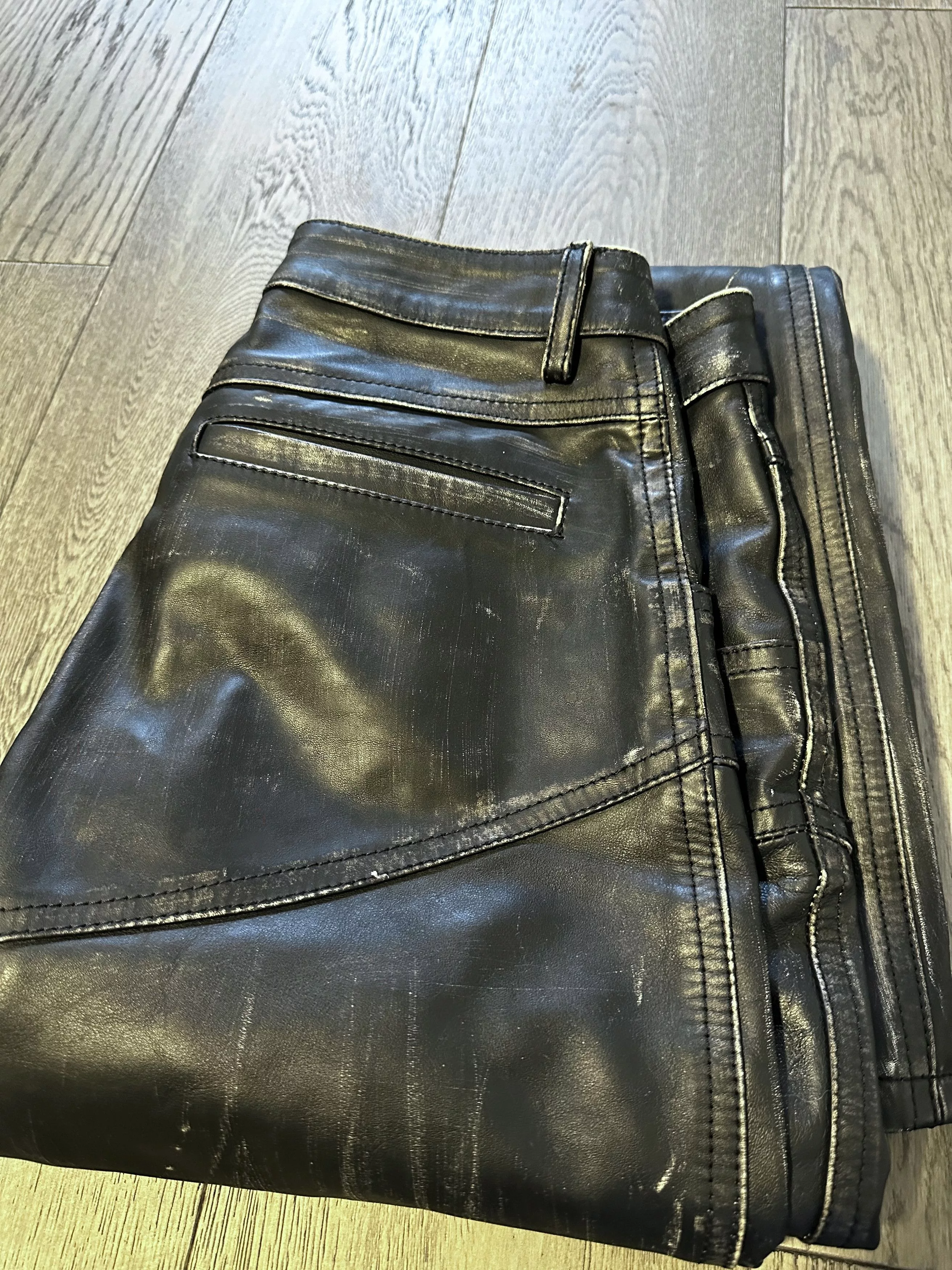 Blumarine Pants Blumarine Black Distressed Leather Pants