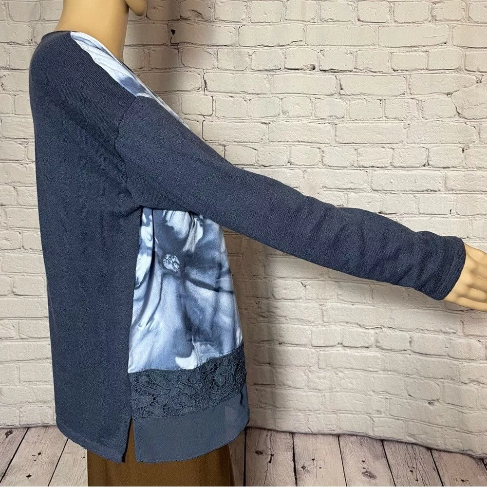 Chicos Sweaters Chicos Chico's Blue Floral Sweater Size 2 US L