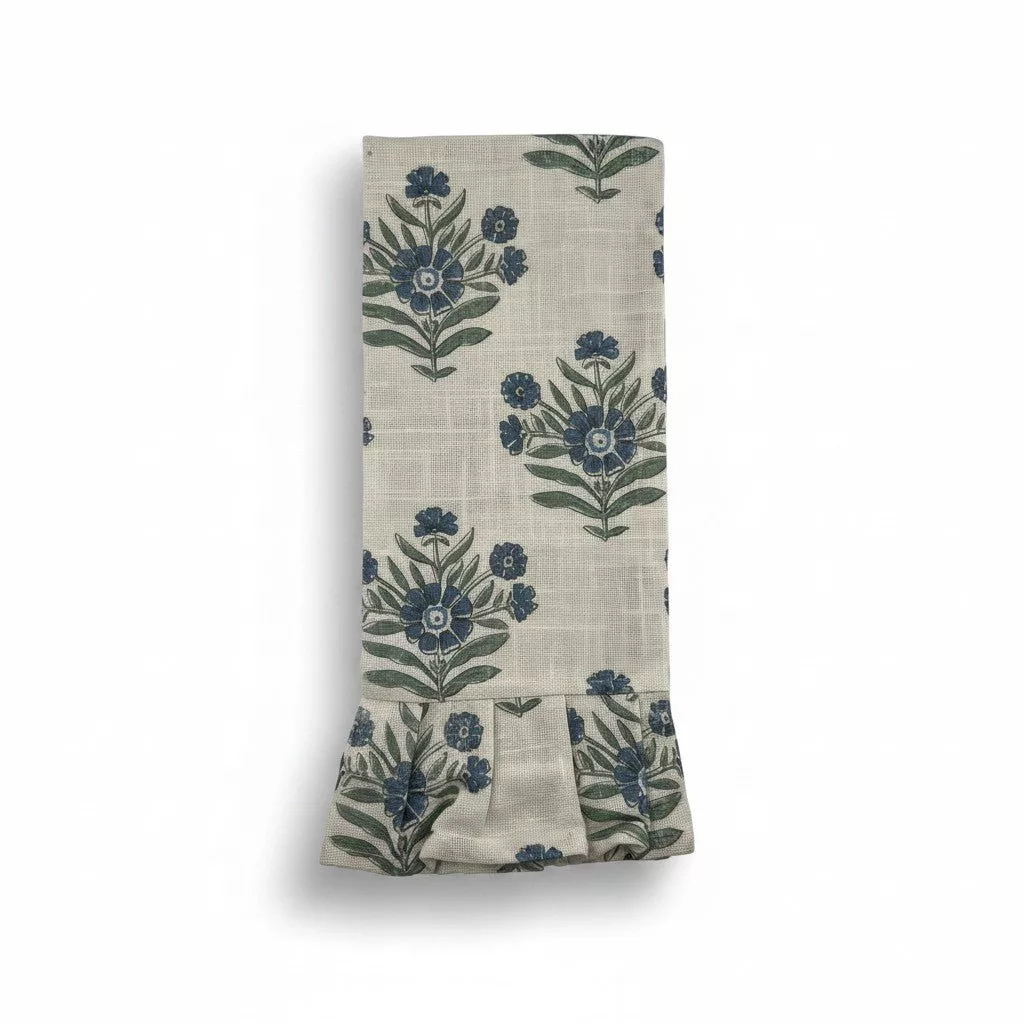 Blue Block Print Silhouette Tea Towel