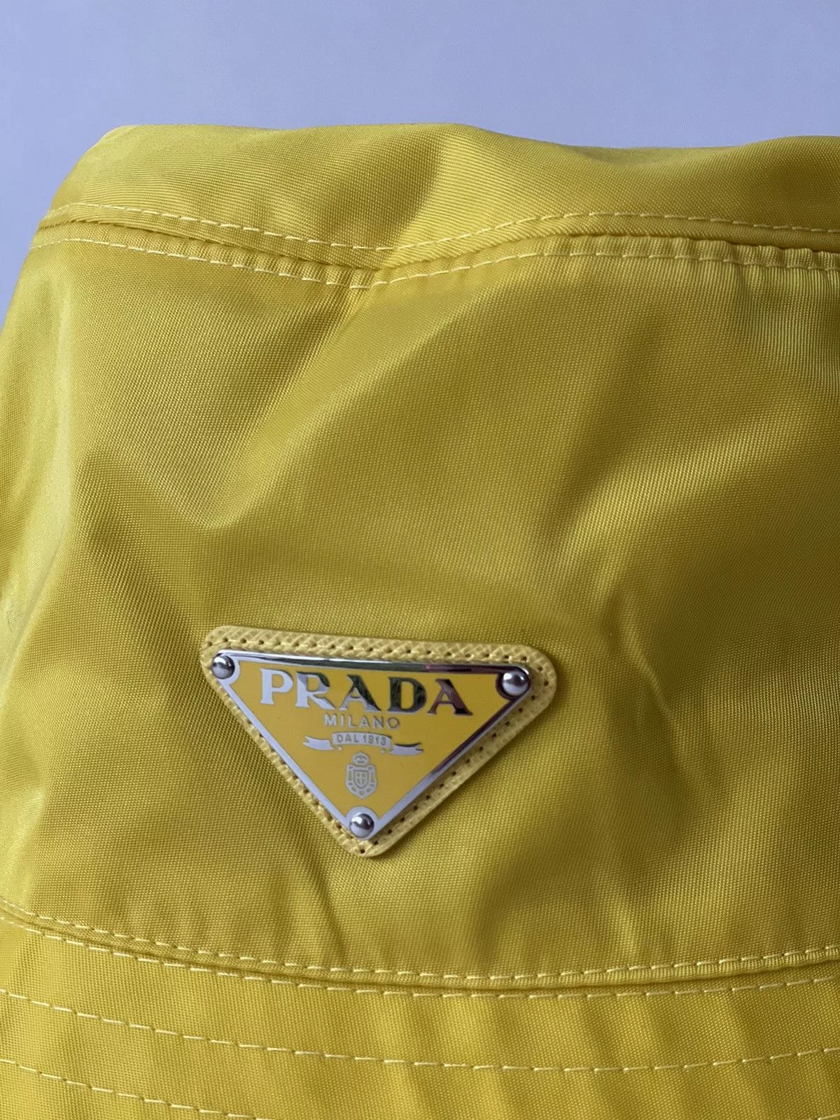 Prada Hats Prada Nylon Bucket with triangle logo Yellow