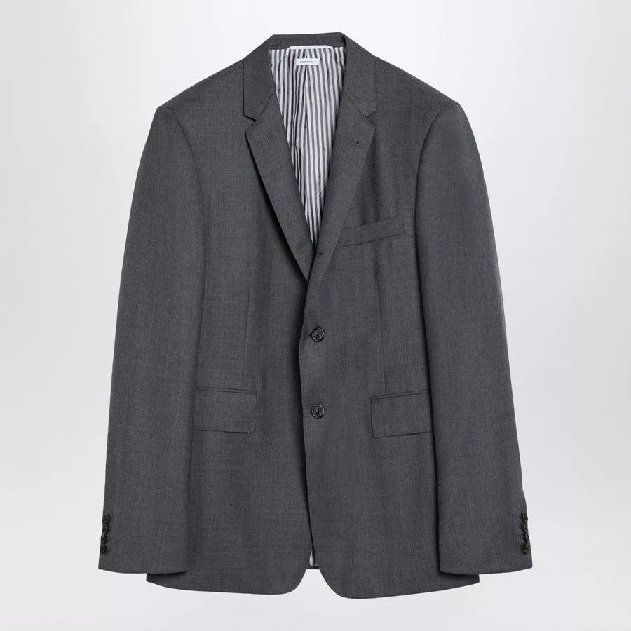 Thom Browne Light Jackets Thom Browne o1d2blof0724 Single-breasted Wool Jacket in Grey Gray