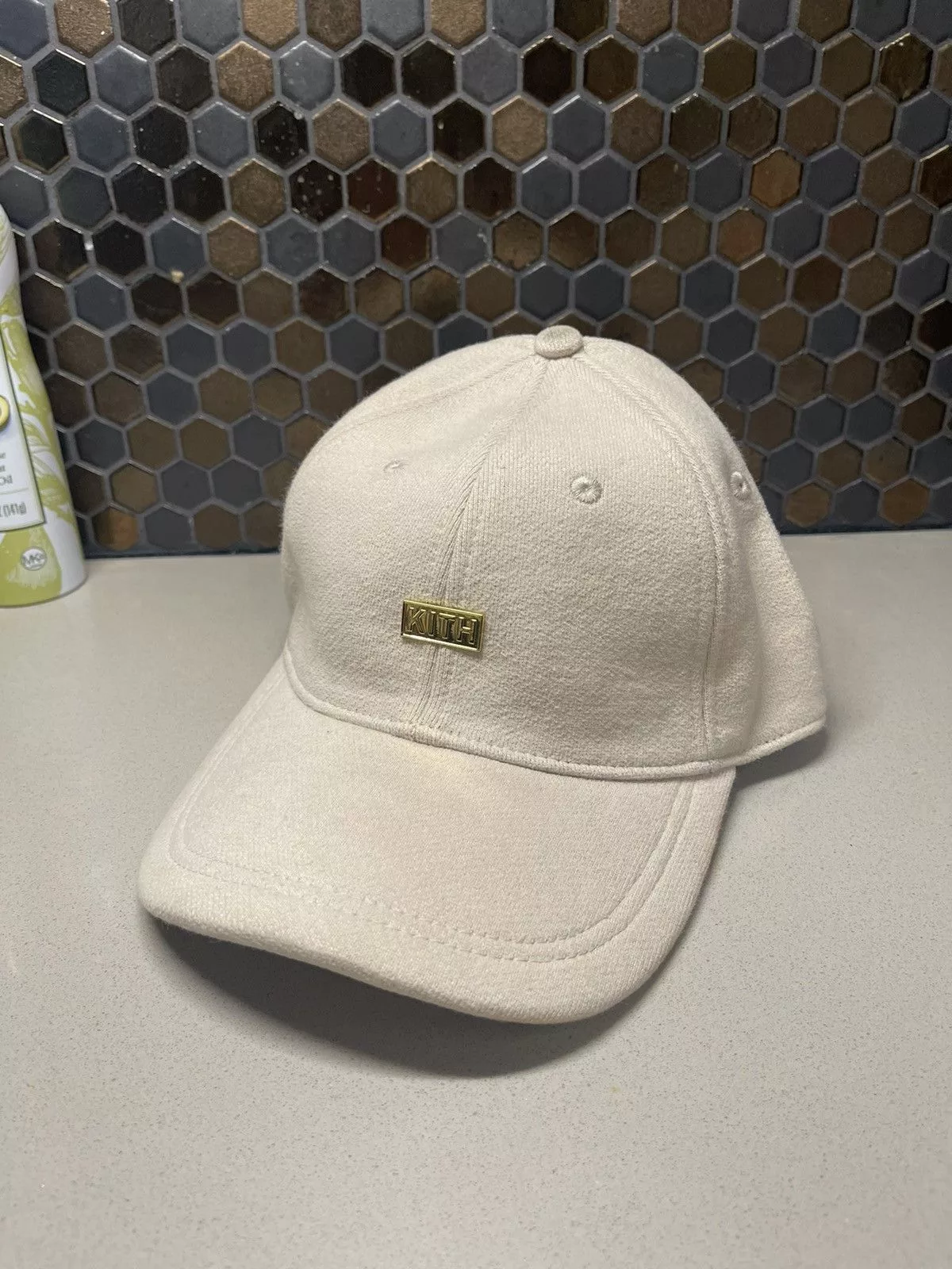 Kith Hats Kith Gold Box Logo Fleece Hat // Beige