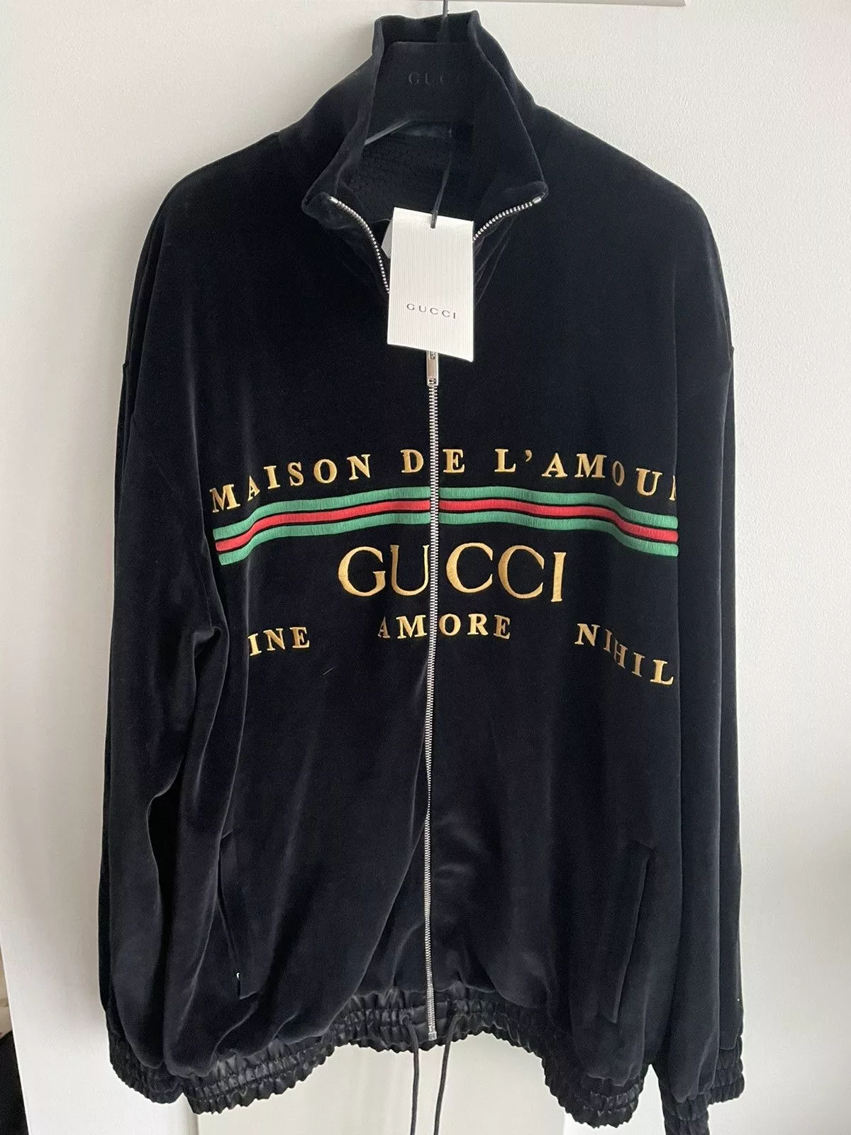 Gucci Light Jackets Gucci Rare Super Runway $3k Value Brand NEW Velvet Logo Jacket Black
