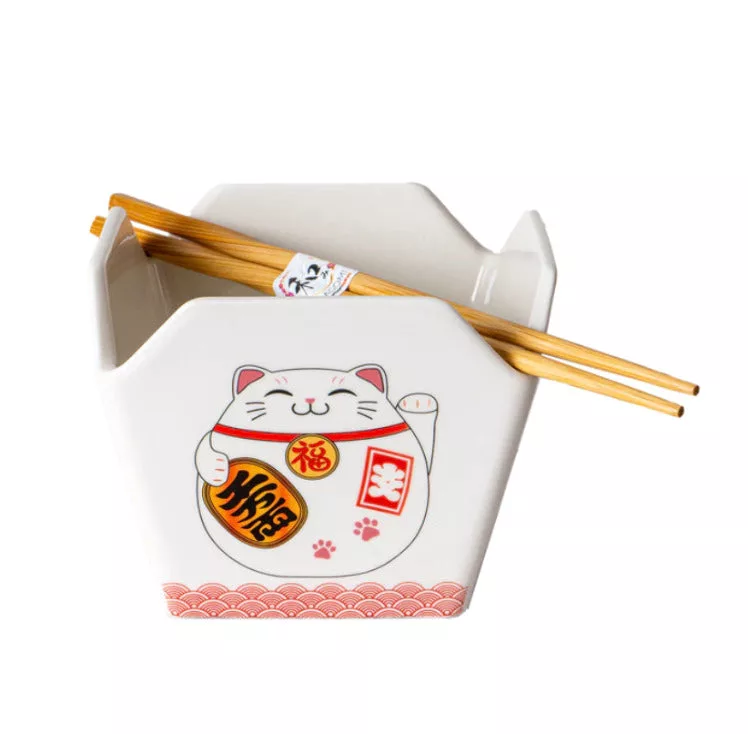 Lucky Cat Takeout Box w/ Chopsticks