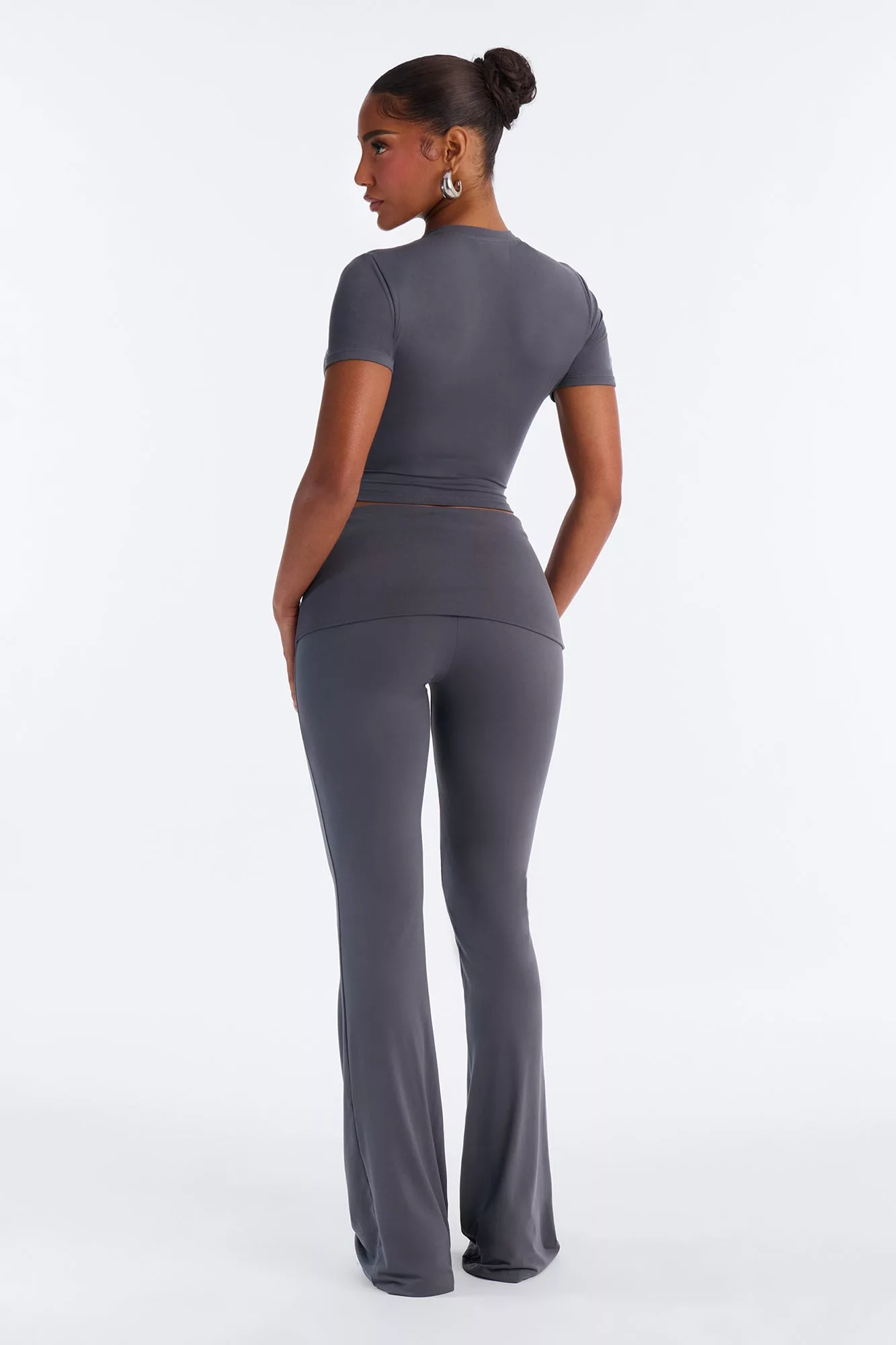 Keeping Up Foldover Waist Pant Set - Charcoal
