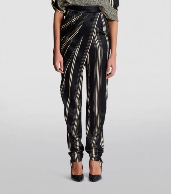 Balmain Pants Balmain o1w1db10624 Asymmetric Draped Silk Satin Pants in Black