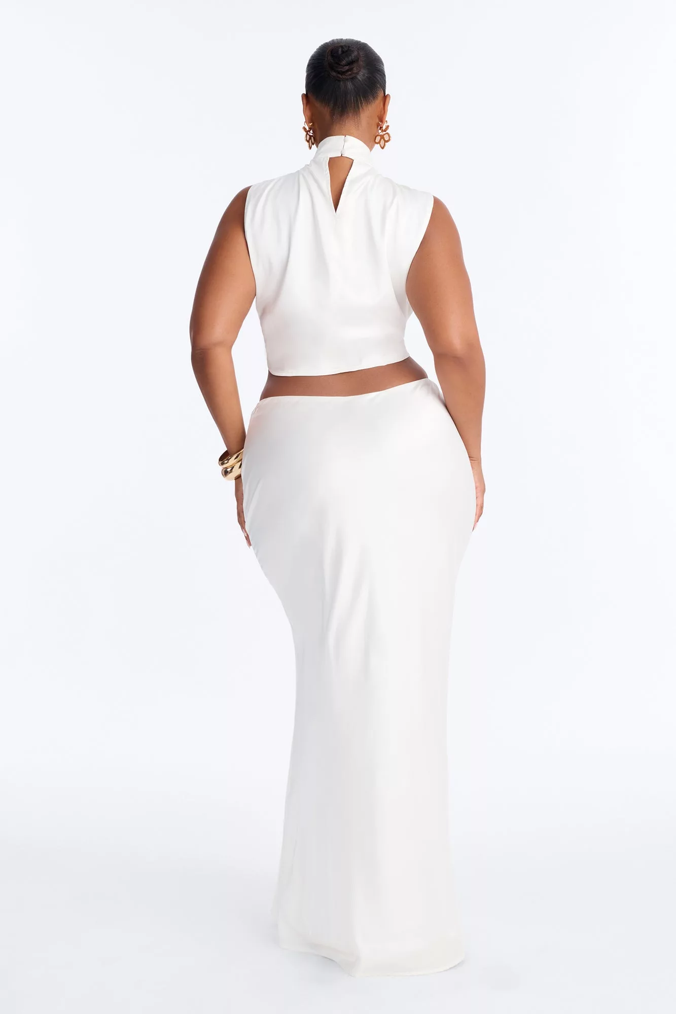 Serafina Satin Maxi Skirt Set - White
