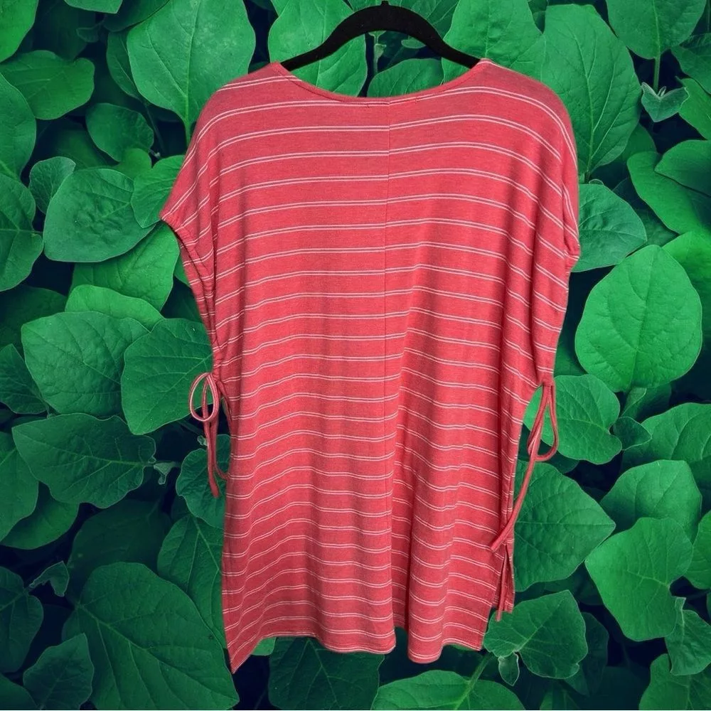 Other Blouses Other Coverstitched Coral Striped Tunic Top Medium Pink
