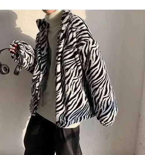 Other Bombers Other Fur Zebra Stripe Varsity Bomber Autumn Jacket Female Black Streetwear