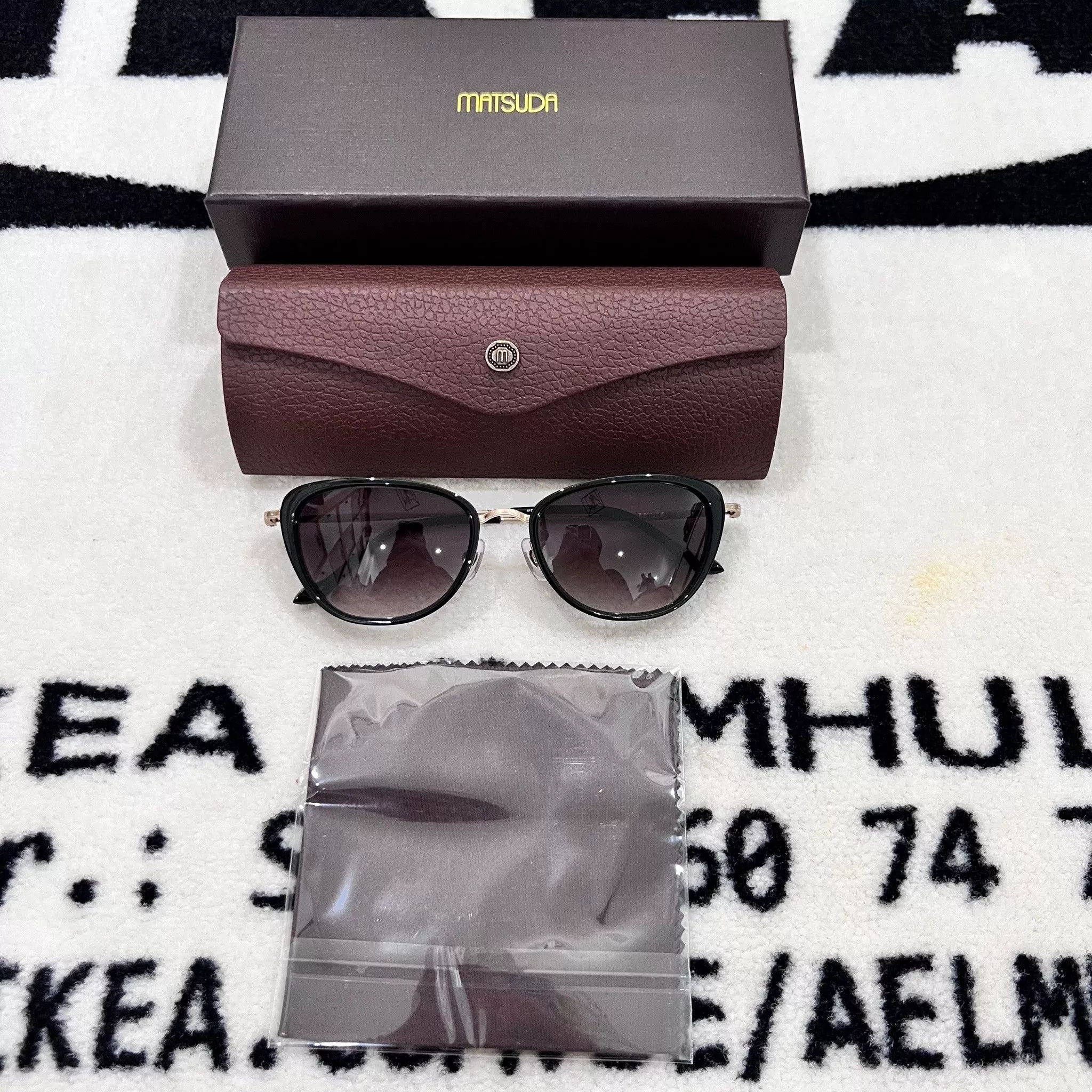 Matsuda Sunglasses Matsuda 3095 Oval Cat Eye Side Shield Sunglasses - Black