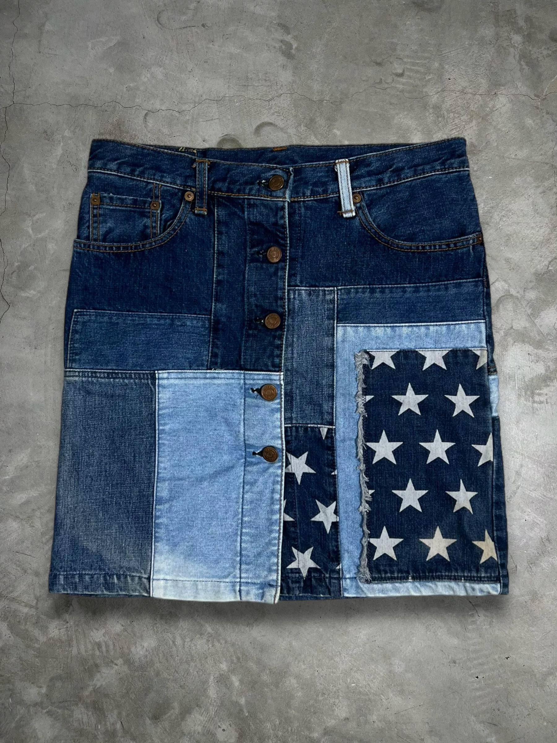Hysteric Glamour Mini Skirts Hysteric Glamour × Japanese Brand × Vintage Hysteric Glamour Kinky Jeans Patch Works Mini Skirt GTMPT300 Blue