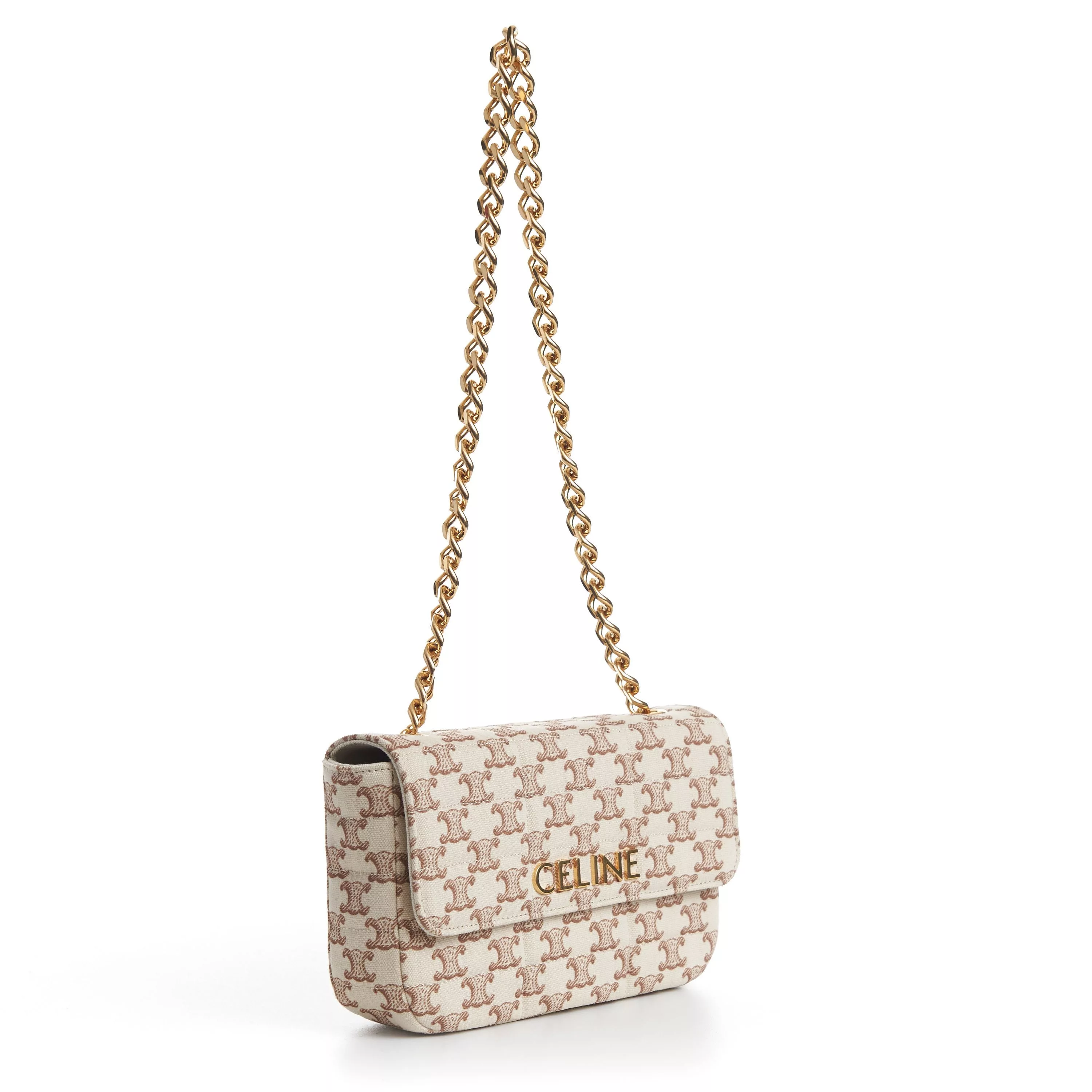 Celine Shoulder Bags Celine Chain Shoulder Bag - Matelasse - Triomphe Canvas Print White Luxury