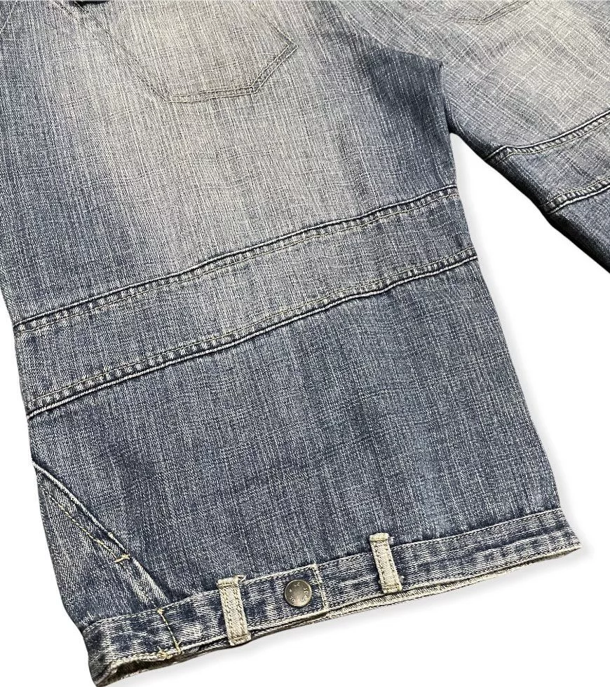 Marithe + Francois Girbaud Shorts Marithe + Francois Girbaud MFG Denim Shirt Embroidery Square Iconic Logo Pocket Blue