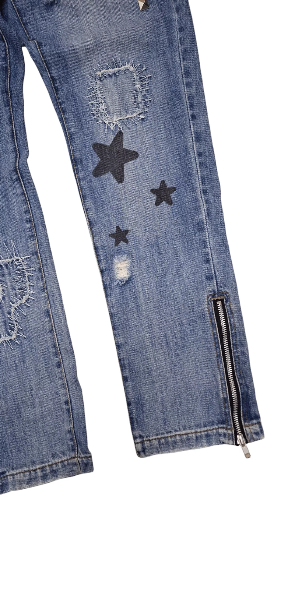 Seditionaries Jeans Hell Cats Punk Spikes Distressed Seditionaries Zipper Leg Blue Streetwear
