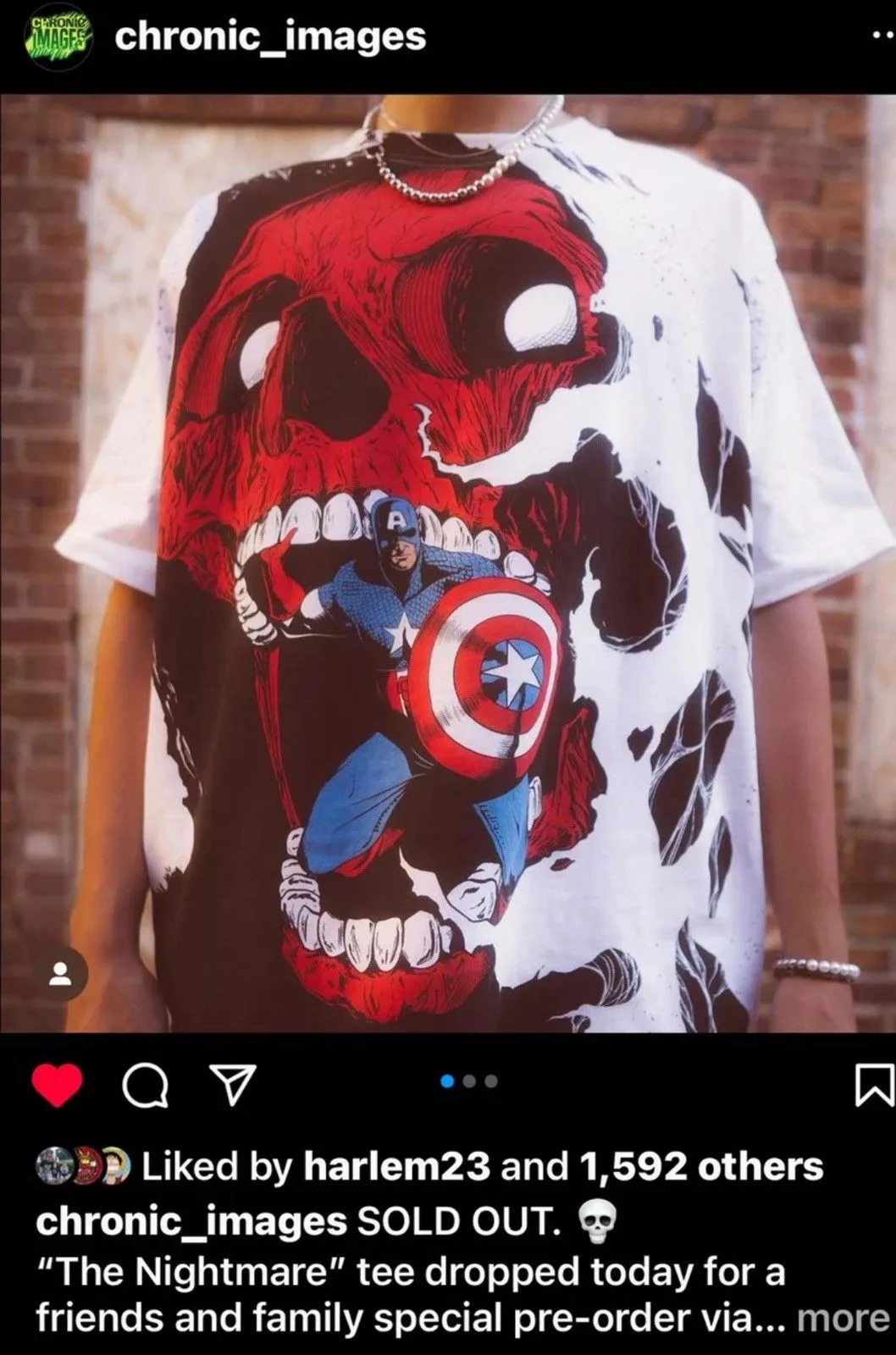 Marvel Comics Short Sleeve T Shirts Marvel Comics Marvel Chronic Images Captain America/ Red Skull Tee Sz L White