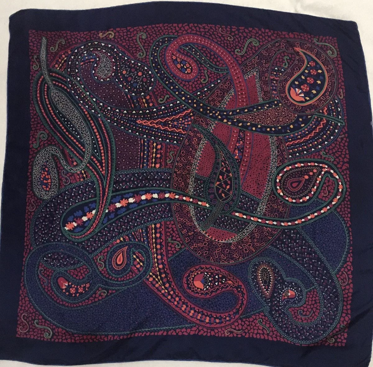 Vintage Scarves Vintage Silk Scarf Blue