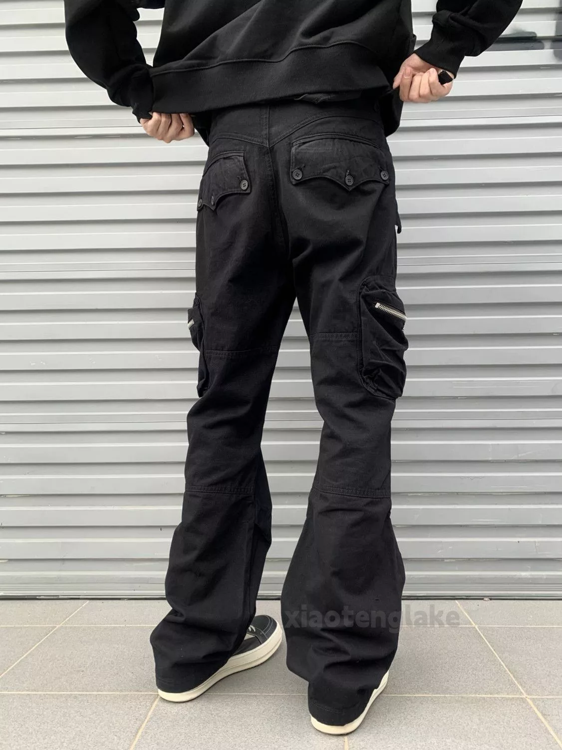 Designer Casual Pants Designer × Japanese Brand × Vintage zipper function punk grunge flared cargo pants Black