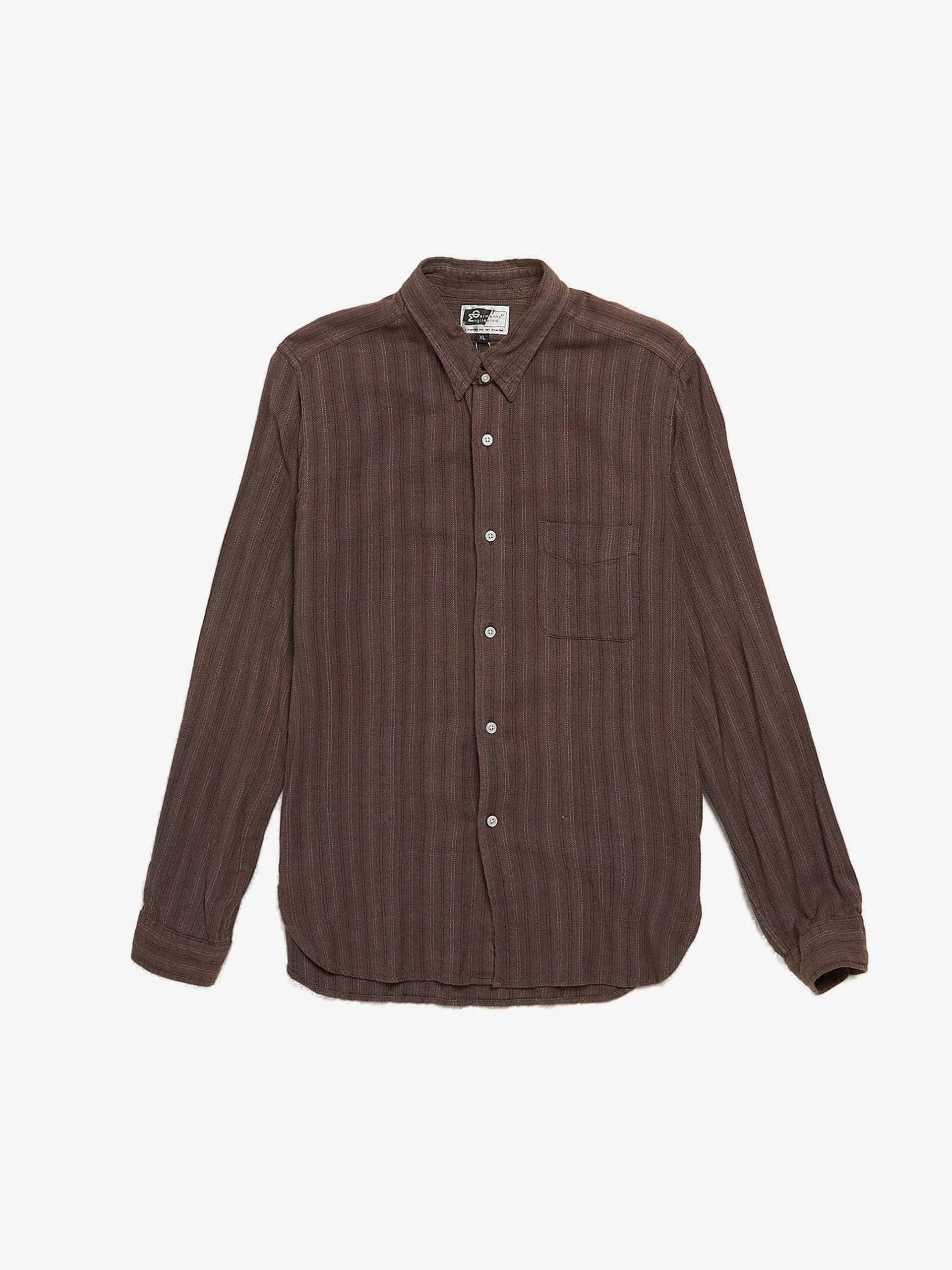 Engineered Garments Long Sleeve T Shirts Engineered Garments Light Brown Striped Buttoned Coton Shirt