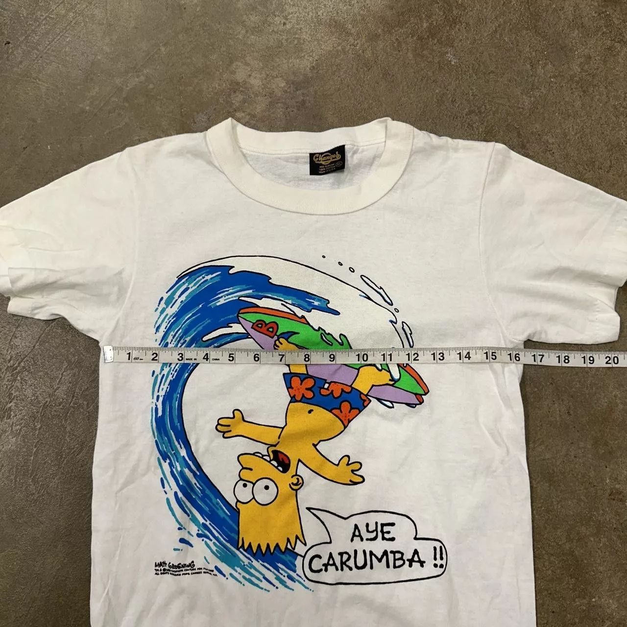 Changes Short Sleeve T Shirts RARE Vintage Bart Simpson Changes Single Stitch Surfing White