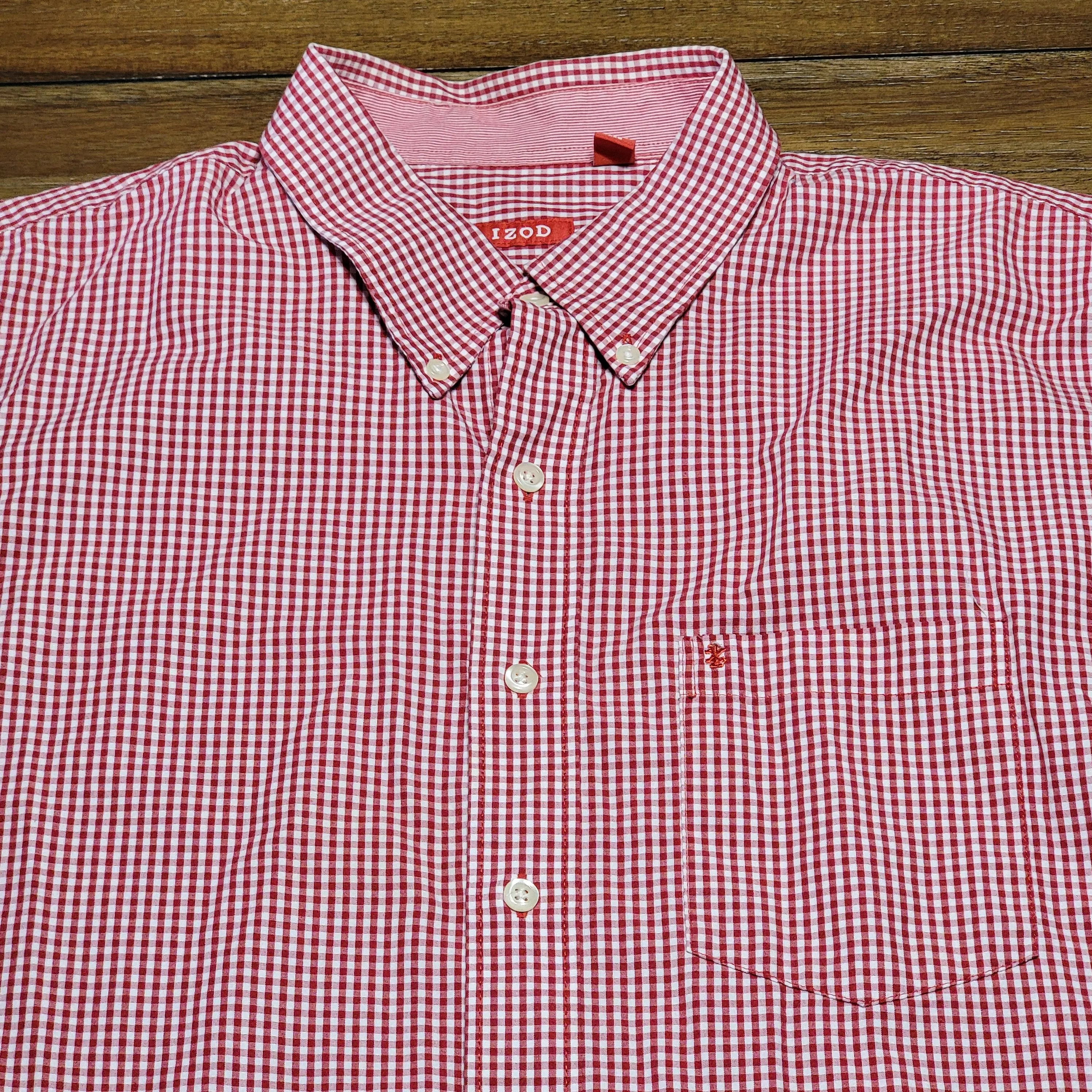 Izod Shirts Button Ups IZOD Full Button LS Tiny Red & White Squares - Size XXL